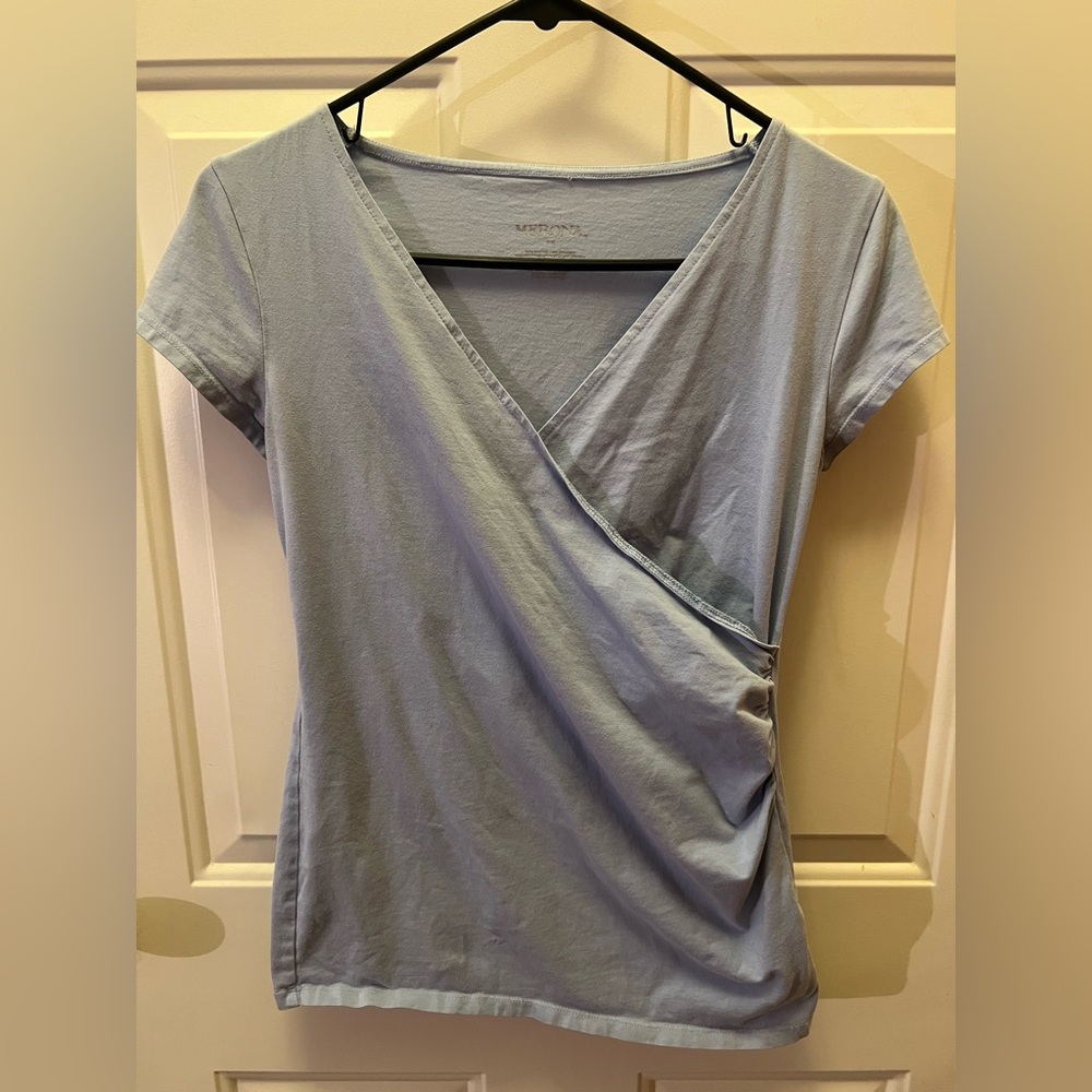 Merona Women's Light Blue Short Sleeve Wrap Top